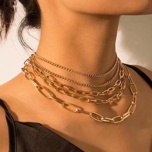 Jewelry - NEW 18K GOLD MULTY LAYERED CHAIN PUNK NECKLACE, NICE NECKLACE, CUTE NECKLACE